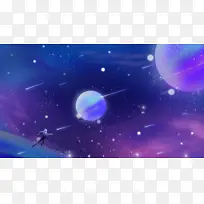 手绘宇航员宇宙星球