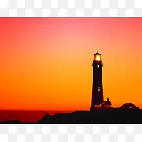 唯美夕阳下的灯塔