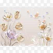 浮雕 花朵 蝴蝶 珍珠 郁金香