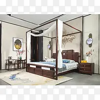新中式架子床床头柜休闲椅边几场景图