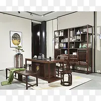 新中式茶桌茶椅长凳花架圆凳装饰柜场景图