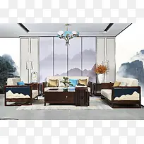 新中式沙发茶几场景图