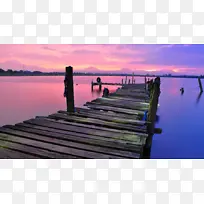 湖边，码头，色彩，夕阳