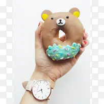 甜甜圈，手握，粉色，蛋糕，甜点