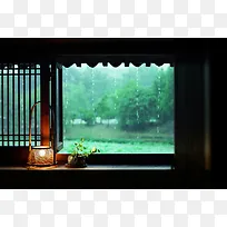 春天雨水昏暗的灯光