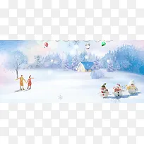 立冬滑雪卡通文艺蓝色banner