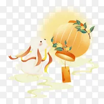 中秋节奔月的兔子桂花古风手绘插画素材