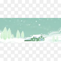 大雪文艺手绘景色绿色banner