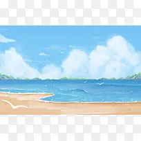 小清新夏天海边插画背景