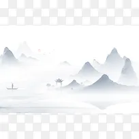 中国风水墨山水浅水墨插画海报背景