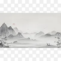 中国风古风山水竹水墨背景