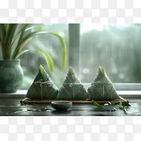 端午节粽子雨水AI摄影图