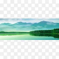 旅游烟雨中的山水清新背景banner