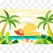 明媚夏日海滩度假插画