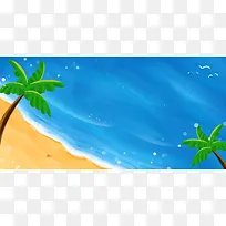 手绘夏日海边沙滩背景