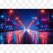 夜晚街道路灯摄影