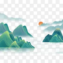 手绘中国风国潮山水烫金线节气海报装饰元素