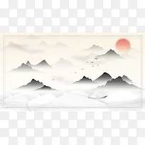 手绘中国风传统国潮水墨山水风景插画