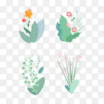 绿色小清新鲜花草丛绿色植物草堆装饰插画