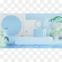 夏天立夏C4D蓝色水面小清新海报背景