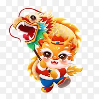 2024春节新年舞龙龙年祝福手绘插画元素