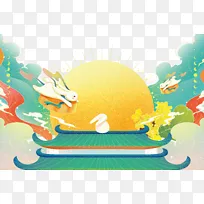 绿色清新国潮中秋插画