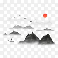 国潮古风水墨山水画