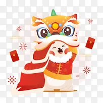 卡通可爱中国风舞狮传统节日文化装饰元素