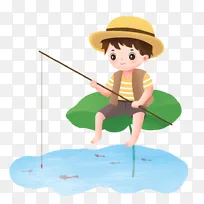 夏天立夏男孩钓鱼元素
