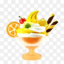 3D立体夏季橙子味冰淇淋杯黄白双色冰淇淋
