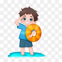 夏天可爱的小男孩在海边游泳免抠元素