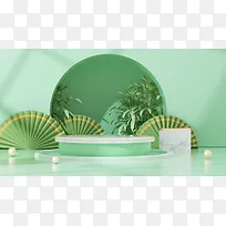 C4D绿植绿色立体展台海报背景