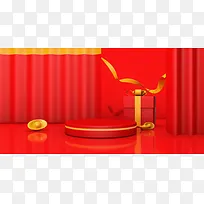 C4D喜庆中国红立体背景