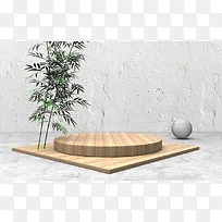 C4D白色木纹电商展台立体展台背景