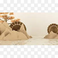 国风古风背景中国风立体C4D海报背景