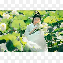 夏日荷塘古风美女
