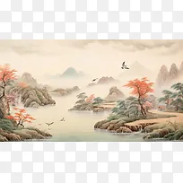 红色中国风插画背景