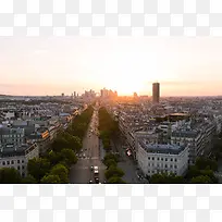 空中城市日落夕阳建筑