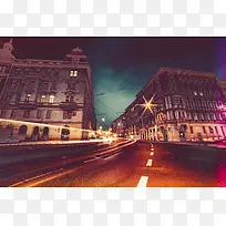 夜晚街道城市建筑汽车