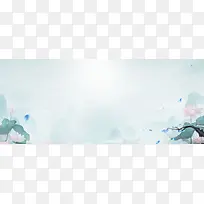 蓝色中国风小清新水墨荷花海报banner