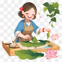 包粽子场景卡通插画素材