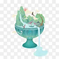 清明节国潮山水风景插画