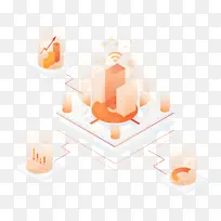 科技互联网橙色数据统计向上箭头装饰插画