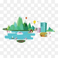 卡通特色旅游小镇矢量图