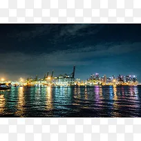 唯美海湾城市夜景