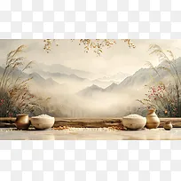 中国风粮食水墨画背景