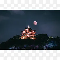 中国风建筑阁楼夜景