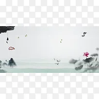 水墨画中国风黑白古风banner背景