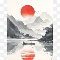 中国风山水水墨背景