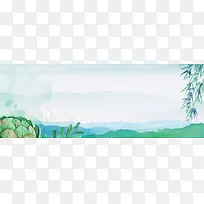 春天踏青水墨渲染中国风绿色banner